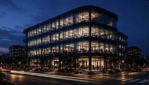 Modern intelligent commercial building at night